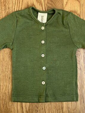 SISKIN Dove baby cardigan merino wool silk blend moss green NWT